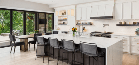 Pristine kitchen maintained by a residential cleaning team.