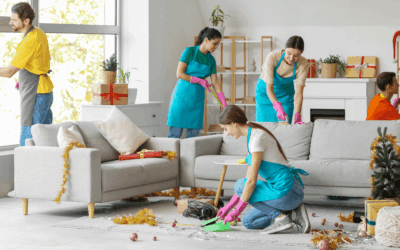 cleaning team cleaning up after party