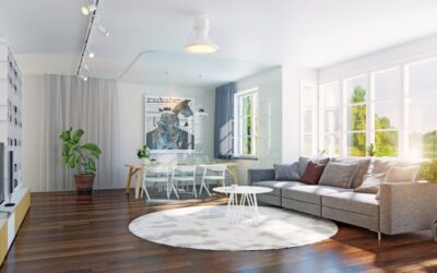 Residential cleaning team maintaining a spotless living room with polished floors.
