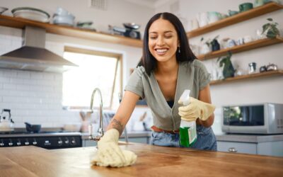 woman cleaning kitchen counters